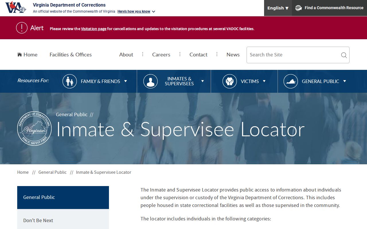Virginia Beach City criminal history VADOC custody and supervision locator