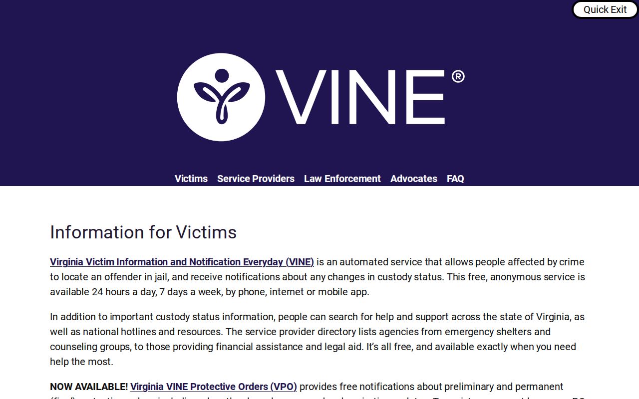 Virginia Beach City criminal history Virginia VINE notification service