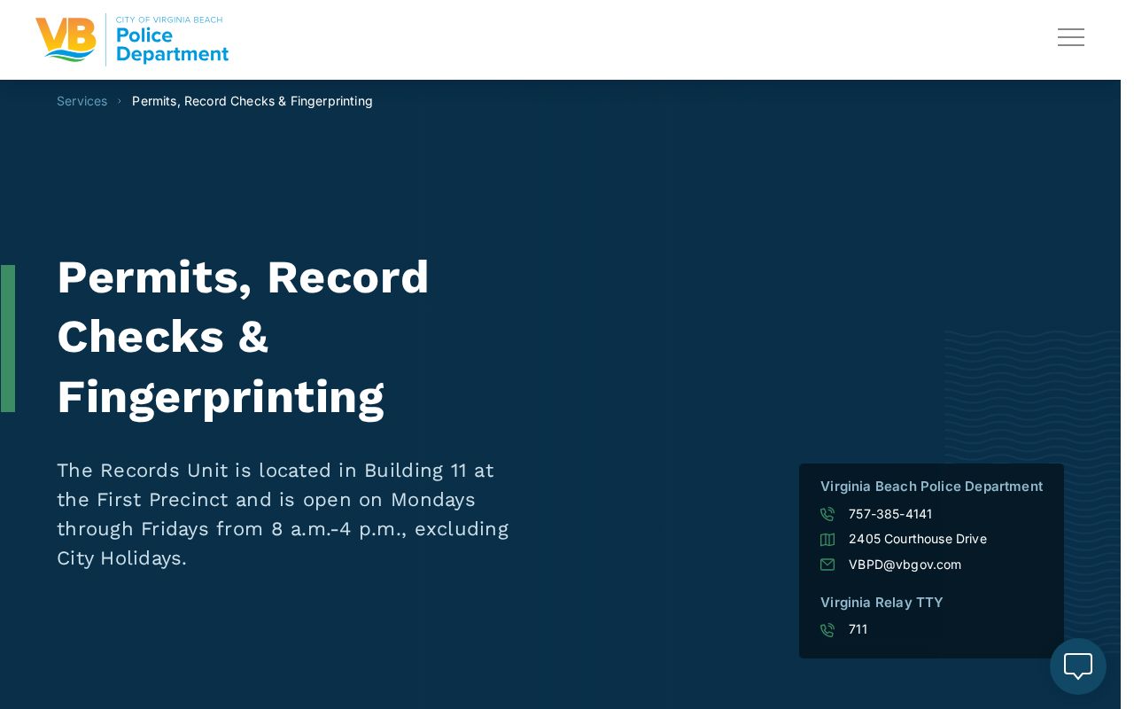 Virginia Beach City criminal history local PD-150 check page