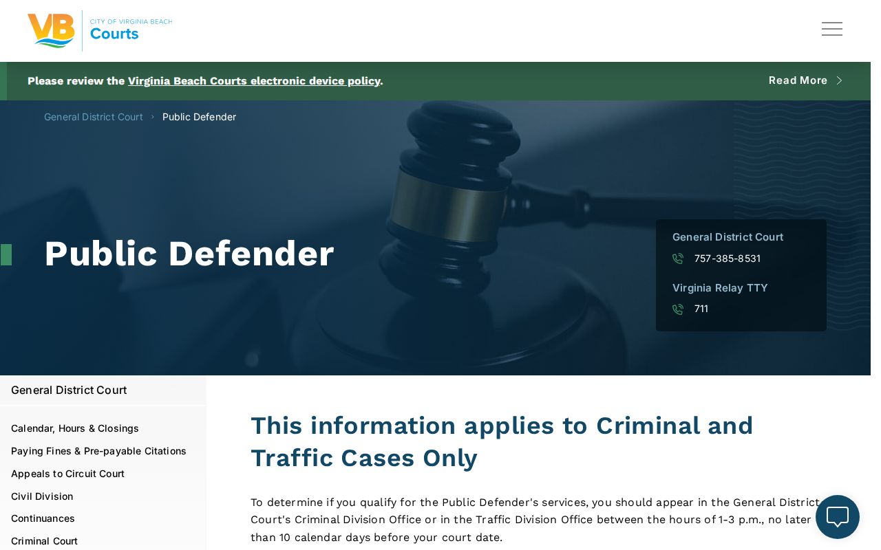 Virginia Beach criminal court public defender qualification information